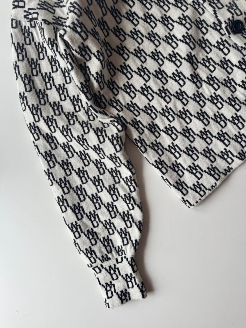 WE11DONE WD1 White Black Logo Wool Cashmere Jacquard Cardigan Sweater, Size S - Picture 8 of 16